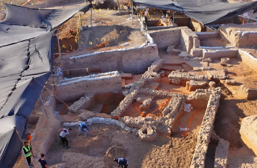 The first building ever discovered in Yavne from the Sanhedrin era. It contained fragments of ‘measuring cups’ identified with a Jewish population.  (photo credit: EMIL ALADJEM/ISRAEL ANTIQUITIES AUTHORITY)