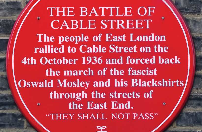  A plaque marking the Battle of Cable Street. (credit: Wikimedia Commons)