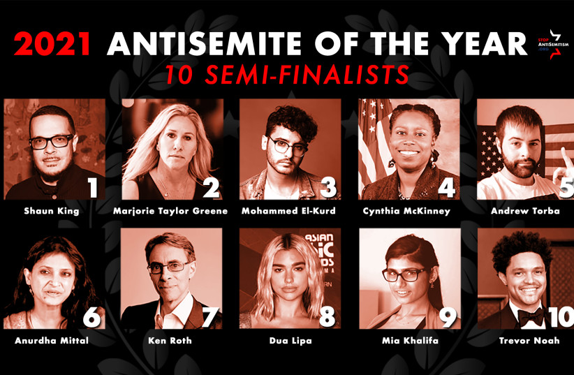  StopAntisemitism 10 semi finalists for the annual competition - who will be the 2021 Antisemite of the year? (photo credit: STOPANTISEMITISM.ORG)