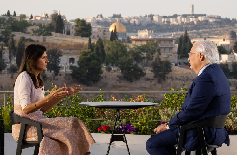 Former US Ambassador to the UN Nikki Haley (L) and former US Ambassador to Israel David Friedman in 'The Abraham Accords' (credit: CAYLAN CROUCH)