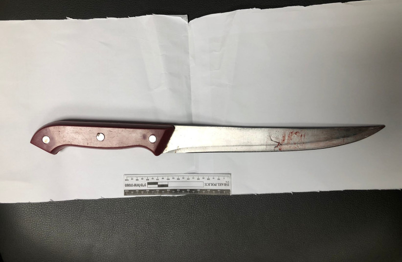 The knife used in a stabbing terror attack in Jerusalem. December 8, 2021. (photo credit: ISRAEL POLICE)