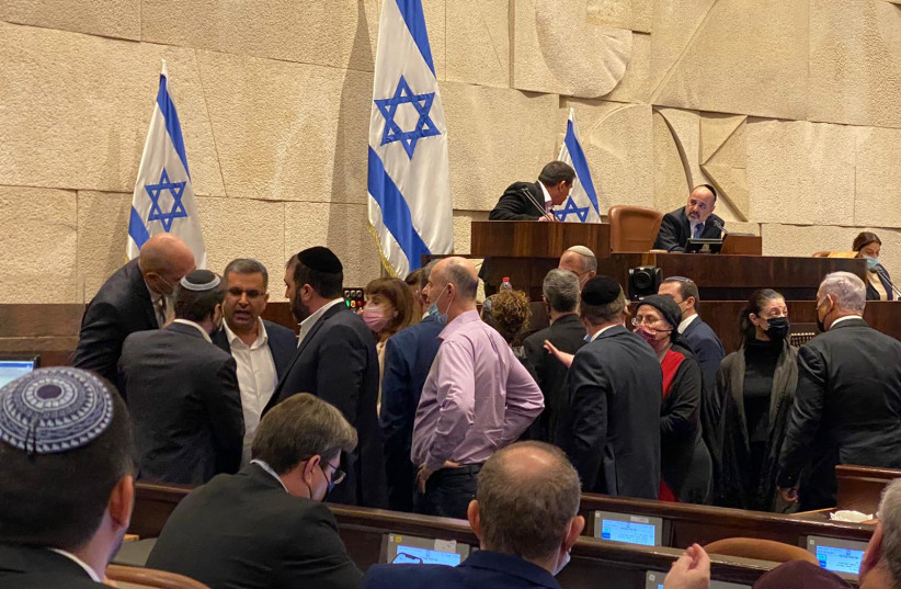  Knesset plenum right before the vote commenced to pass a law to create a state commissioner's inquiry into the Gilboa Prison pimping affair, December 8, 2021.  (photo credit: Courtesy)