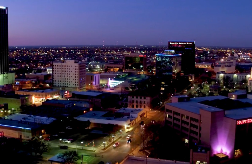 The Amarillo, Texas skyline (FirstBank Southwest Tower, Amarillo National Bank, Happy State Bank, Maxor, and the rolling hills of the plains) (credit: CHRIS HALE/CC BY-SA 4.0 (https://creativecommons.org/licenses/by-sa/4.0)/VIA WIKIMEDIA COMMONS)