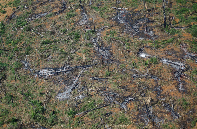 An aerial view shows a deforested plot of the Amazon rainforest in Rondonia State, Brazil, September 28, 2021. (credit: REUTERS/ADRIANO MACHADO/FILE PHOTO)