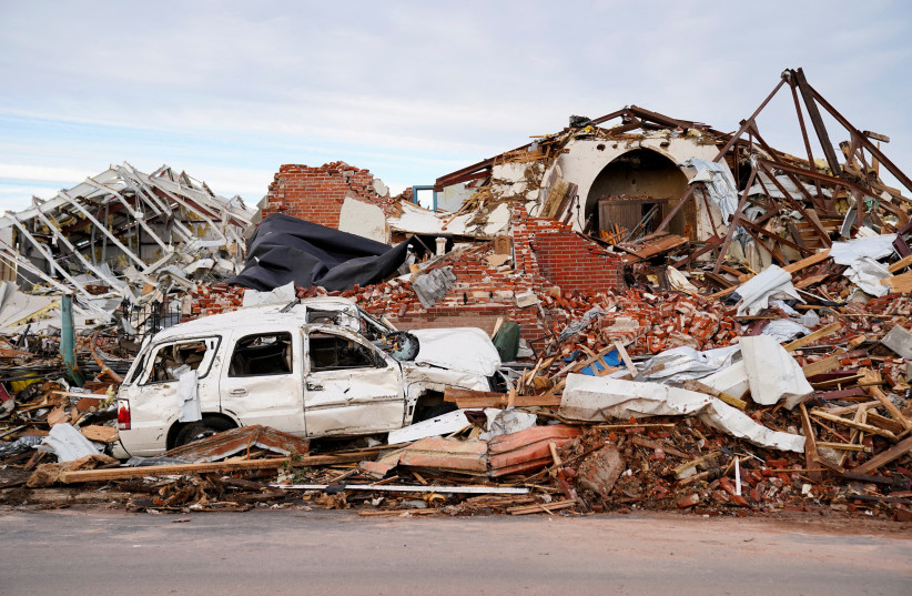  A general view of damage and debris after a devastating outbreak of tornadoes ripped through several US states, in Mayfield, Kentucky (photo credit: REUTERS/Cheney Orr)