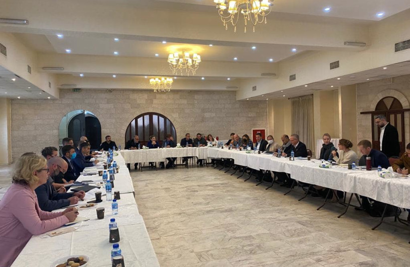  The EU representative and representatives from EU nations met with members of the 6 Palestinian NGOs that Israel labeled terrorist organizations.  (photo credit: EU Representative Office)