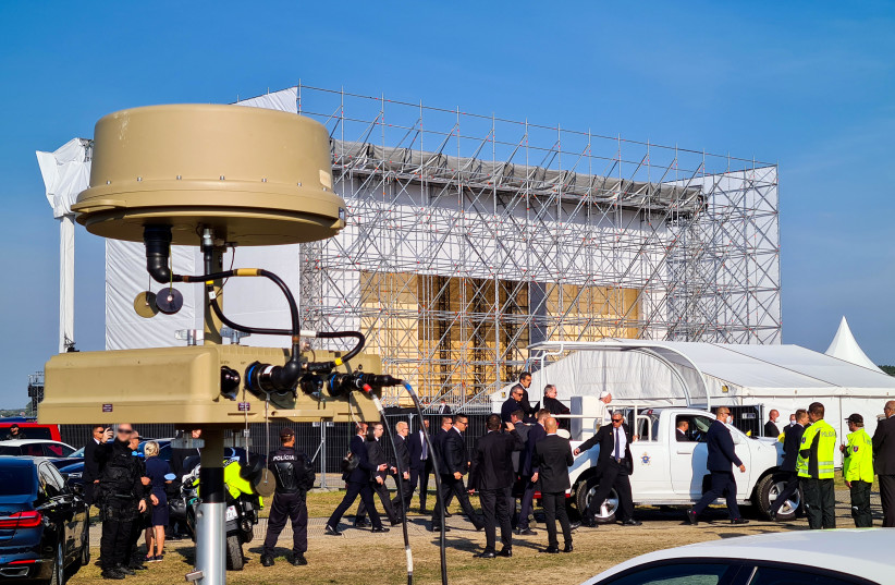  D-Fend anti-drone system deployed near Pope Francis during September 15 Mass prayer event in Slovakia. (photo credit: D-FEND)