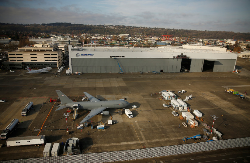  A Boeing KC-46A Pegasus sits on the tarmac at Boeing facilities at Boeing Field in this aerial photo in Seattle, Washington, US (credit: REUTERS/LINDSEY WASSON)
