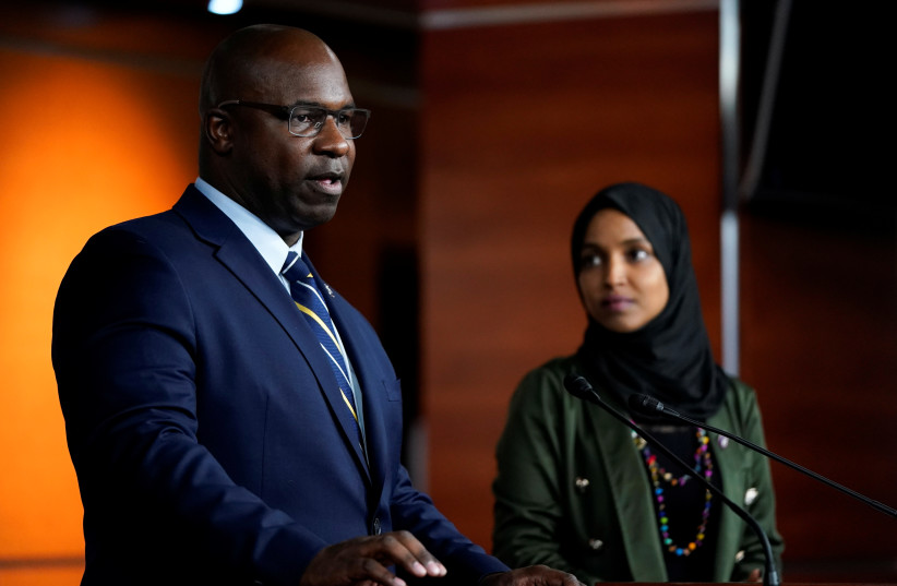 News conference addressing anti-Muslim comments made by Representative Boebert towards Representative Omar, on Capitol Hill in Washington (photo credit: REUTERS)