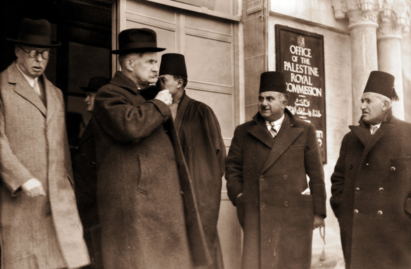  Lord Peel and Sir Horace Rumbold, chairman and vice chairman of the Palestine Royal Commission, leaving the offices after taking evidence from the Arab Higher Committee in 1936. (photo credit: AMERICAN COLONY, JERUSALEM)