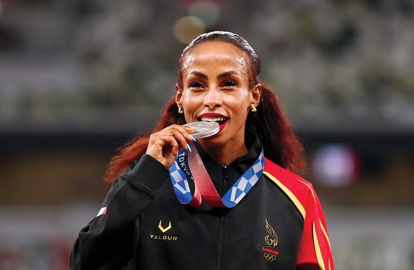  BAHRAINI RUNNER Kalkidan Gezahegne wins a silver medal in the women’s 10,000 meter race at the Summer Olympics in Tokyo this year. (photo credit: ANDREW BOYERS/REUTERS)