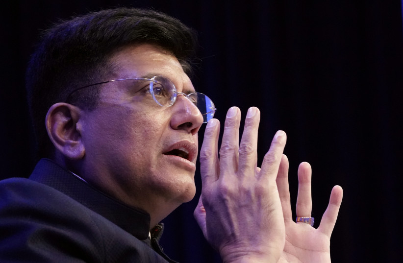 Piyush Goyal, India's Minister of Railways and Minister of Commerce and Industry, attends a session at the 50th World Economic Forum (WEF) annual meeting in Davos, Switzerland, January 21, 2020. (photo credit: REUTERS/DENIS BALIBOUSE)