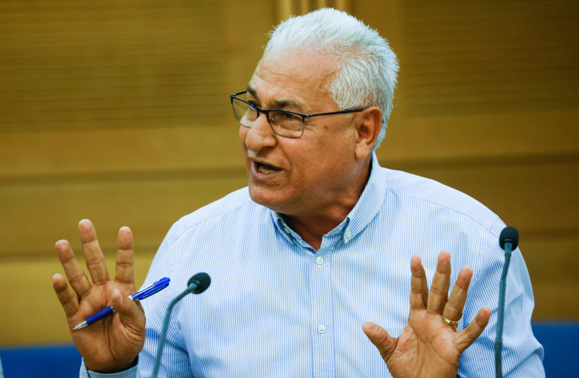  MK Mazen Ghnaim speaks during an internal security committee meeting on the violence in the soccer fields, at the Knesset, the Israeli Parliament in Jerusalem on October 27, 2021.  (credit: OLIVIER FITOUSSI/FLASH90)