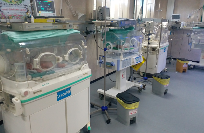  Premature infants being cared for in incubators in the Special Care Baby Unit at Al-Shifa Hospital in Gaza City. (photo credit: HAZEM ALBAZ/THE MEDIA LINE)