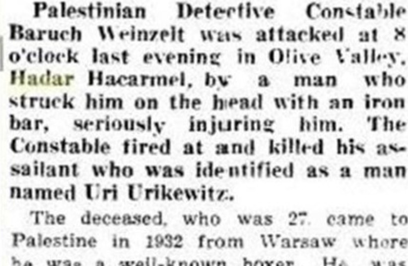  ‘PALESTINE POST’ report on the shooting. (credit: ISRAEL NATIONAL LIBRARY NEWSPAPER COLLECTION)