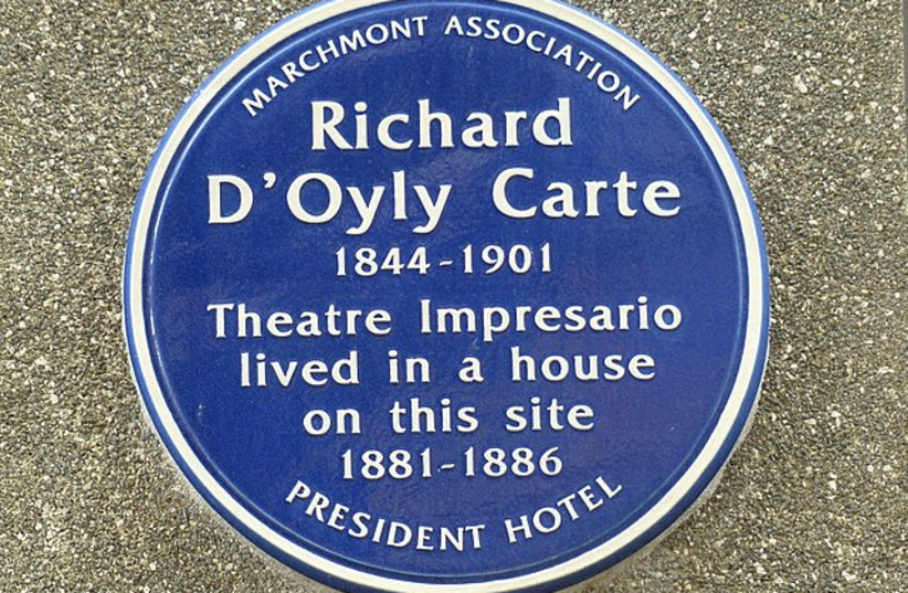  PLAQUE MARKING Richard D’Oyly Carte’s residence in the 1880s. (credit: Wikimedia Commons)