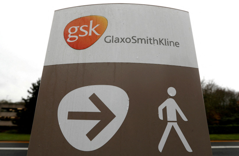 GlaxoSmithKline's (GSK) logo is seen at the pharmaceuticals company's research centre in Stevenage, Britain, November 26, 2019. (photo credit: REUTERS/PETER NICHOLLS/FILE PHOTO)