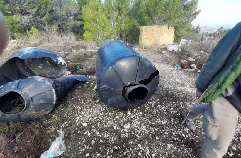  Water containers that serviced the modular structures that were set up in the Homesh hilltop, destroyed by police, December 24, 2021.  (credit: HOMESH YESHIVA)