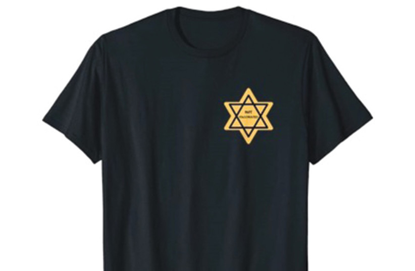  A HOLOCAUST-themed ‘Not Vaccinated’ shirt that was advertised on Amazon but later removed from the site. (photo credit: AMAZON.COM)