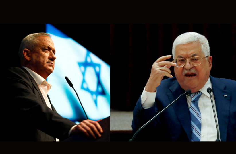  Palestinian President Mahmoud Abbas, Israeli Defense Minister Benny Gantz (credit: REUTERS/CORINNA KERN, REUTERS/MOHAMAD TOROKMAN/FILE PHOTO)