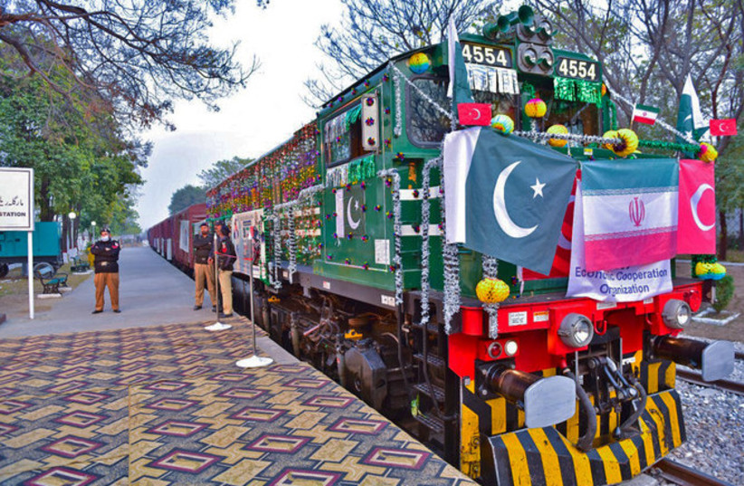  The Islamabad-Tehran-Istanbul (ITI) train of the Economic Cooperation Organization at the inaugural ceremony for the over-4,000-mile route.  (photo credit: Pakistan Ministry of Railways)