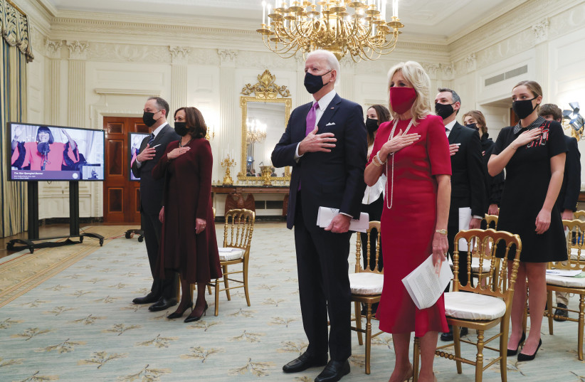 US PRESIDENT Joe Biden, First Lady Dr. Jill Biden, Vice President Kamala Harris and Second Gentleman Doug Emhoff participate remotely in a virtual Presidential Inaugural Prayer Service at the White House on January 21. (photo credit: REUTERS/JONATHAN ERNST)