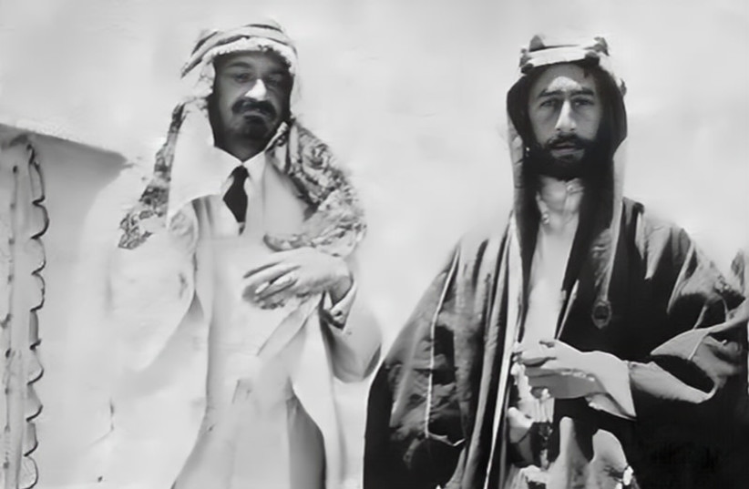 First president Chaim Weizmann with Emir Faisal I of Iraq in Syria (credit: Wikimedia Commons)