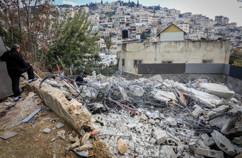  View of a house that was demolished by Israeli authorities in the East Jerusalem neighbourhood of Silwan, on December 29, 2021. (credit: JAMAL AWAD/FLASH90)