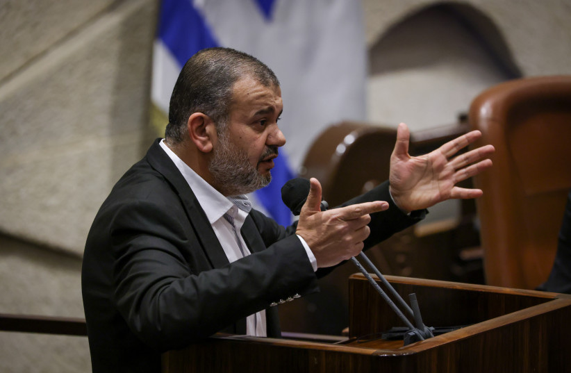 Ra'am MK Waleed Taha at the Knesset plenum, January 4, 2022 (credit: NOAM MOSKOVITZ/KNESSET)