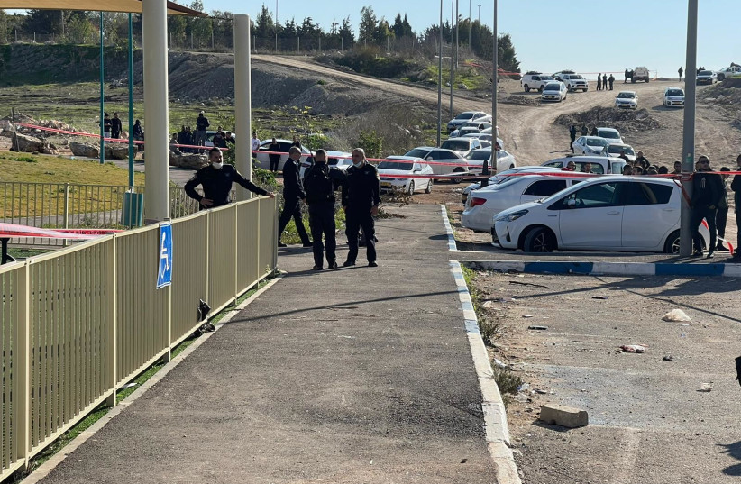  The crime scene in the Galilee area where a three-year-old toddler was shot dead, January 6, 2021.  (photo credit: ISRAEL POLICE)