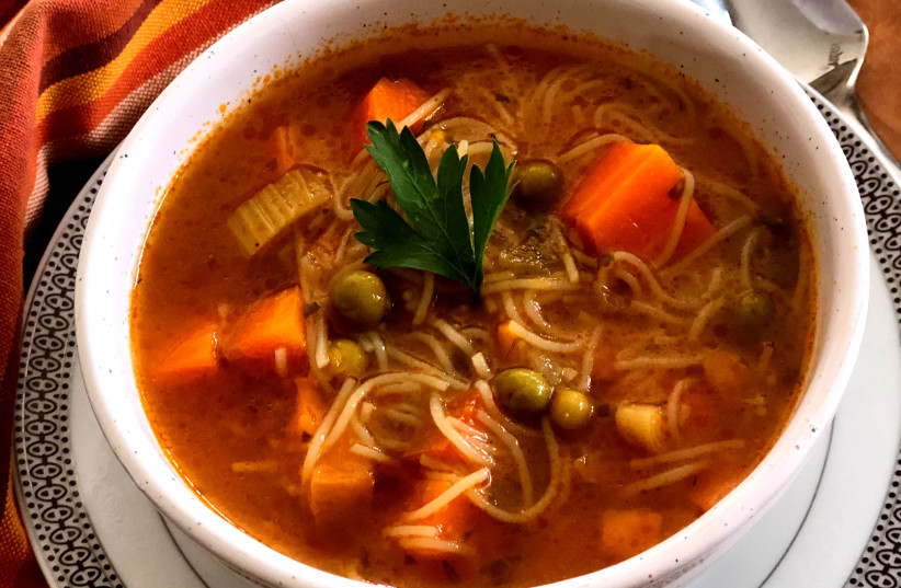  Pea and noodle soup. (credit: PASCALE PEREZ-RUBIN)