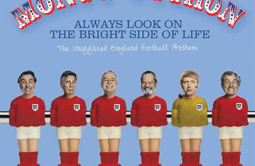  The cover of Monty Python’s re-release of their classic single features members of the comedy team dressed as football players. (photo credit: MONTY PYTHON)