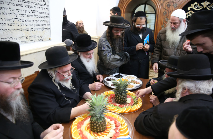  MANY PIOUS Jews hold a Tu Bishvat Seder, an ancient tradition upheld in Safed. Pictured: Seder in Meron, last January.  (photo credit: David Cohen/Flash90)