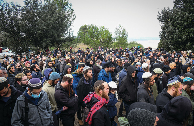 Mourners attend the funeral of Yehuda Dimentman, in Homesh last month. (photo credit: FLASH90)