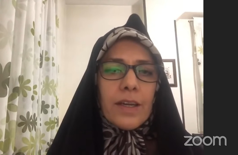  Screenshot from Zoom call between Farideh Moradkhani and Farah Diba, the widow of the last Shah, in October. (photo credit: Screenshot from recording of Zoom call on Farah Pahlavi's official YouTube page)