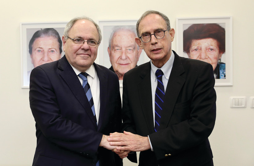  YAD VASHEM chairman Dani Dayan (left) and Diaspora Affairs Minister Nachman Shai: [Organizations and states] try to deny the very fact that antisemitism is still here, especially in Europe, which has suffered so much from antisemitism. (photo credit: MARC ISRAEL SELLEM/THE JERUSALEM POST)