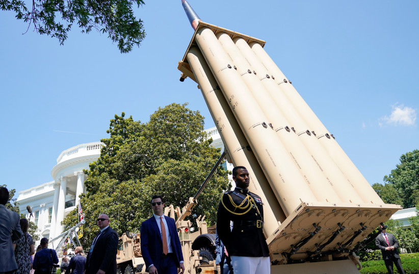 A Lockheed Martin Terminal High Altitude Area Defense (THAAD) missile interceptor is seen during the third annual ''Made in America Product Showcase'' on the South Lawn of the White House in Washington, US, July 15, 2019. (credit: REUTERS/KEVIN LAMARQUE)