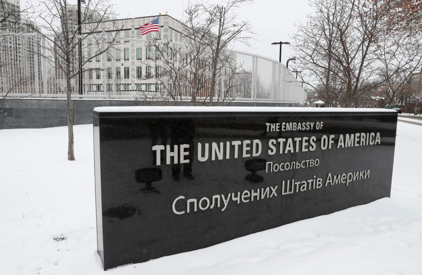  A view shows the U.S. embassy in Kyiv, Ukraine January 24, 2022 (photo credit: GLEB GARANICH/REUTERS)