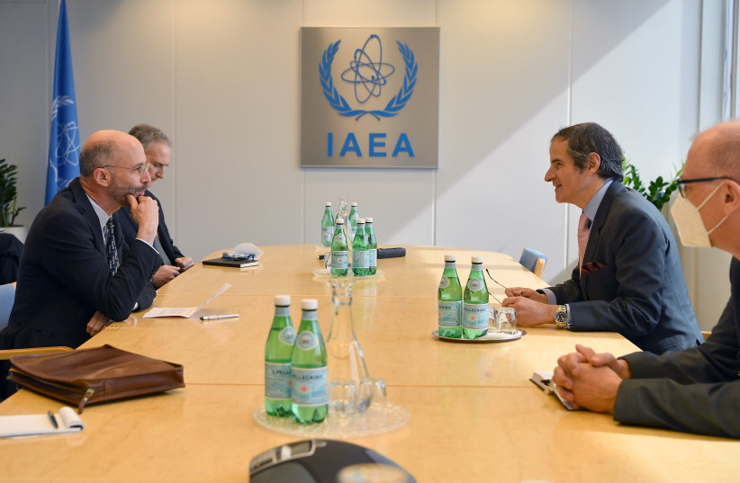  Rafael Mariano Grossi meeting with Robert Malley, April 7, 2021.. (photo credit: DEAN CALMA/IAEA VIA FLICKR)