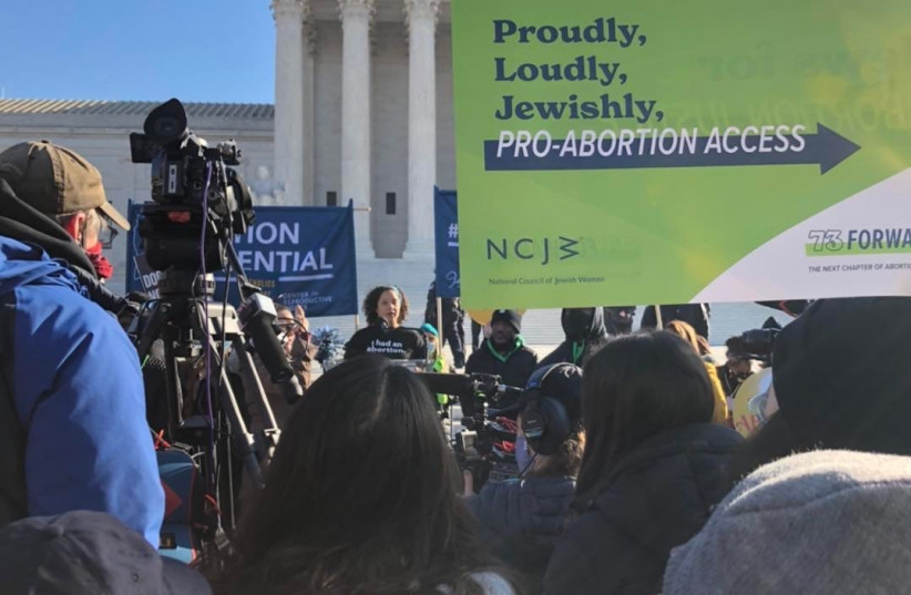  National Council of Jewish Women leaders and advocates rallied on the steps of the U.S. Supreme Court to show support for abortion access, Dec. 1, 2021. (credit: COURTESY NCJW)