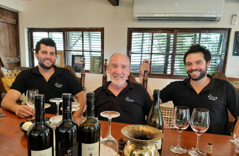  THE THREE musketeers representing the past and future of Agur Winery (from L): CEO Elad Katz, founder Shuki Yashuv & winemaker Eyal Drory. (photo credit: ADAM MONTEFIORE)