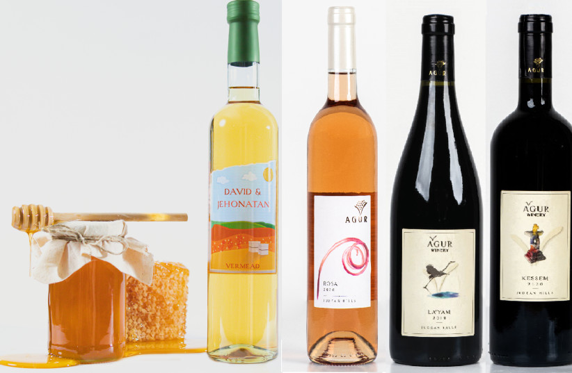  (FROM L) A mead flavored like a vermouth – another original creation from winemaker Drory; Agur’s Rosa, Kessem and Layam.  (credit: Agur Winery, NADAV ARIEL)