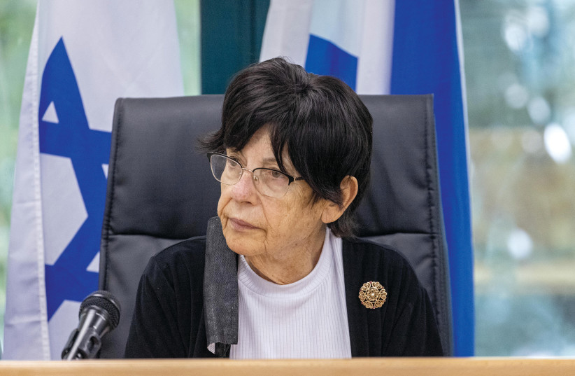  MIRIAM NAOR at the helm of the Meron Disaster Inquiry Committee, in Jerusalem on August 30.  (photo credit: YONATAN SINDEL/FLASH90)