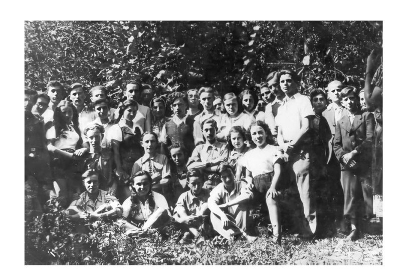  Bela Hazan, sitting second from left, at a summer camp of the HeHalutz youth movement. Photo taken in August 1939. (credit: COURTESY GHETTO FIGHTERS' HOUSE MUSEUM)