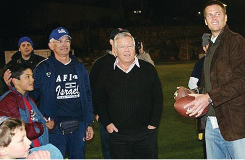  TOM BRADY (right) with Robert Kraft (center) and the author in Jerusalem in 2006. (photo credit: David Tuttle Cohen)