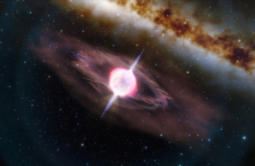  Artistic rendition of two short gamma-ray bursts in a collapsing star. (credit: Wikimedia Commons)