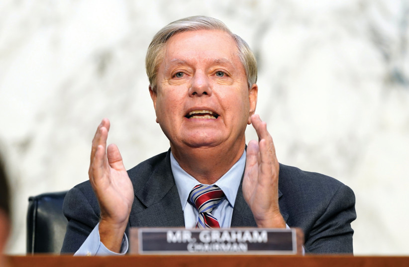  SEN. LINDSEY GRAHAM, then-chairman of the Senate Judiciary Committee, speaks during the confirmation hearing for Supreme Court Justice Amy Coney Barrett in 2020. (photo credit: Susan Walsh/Reuters)