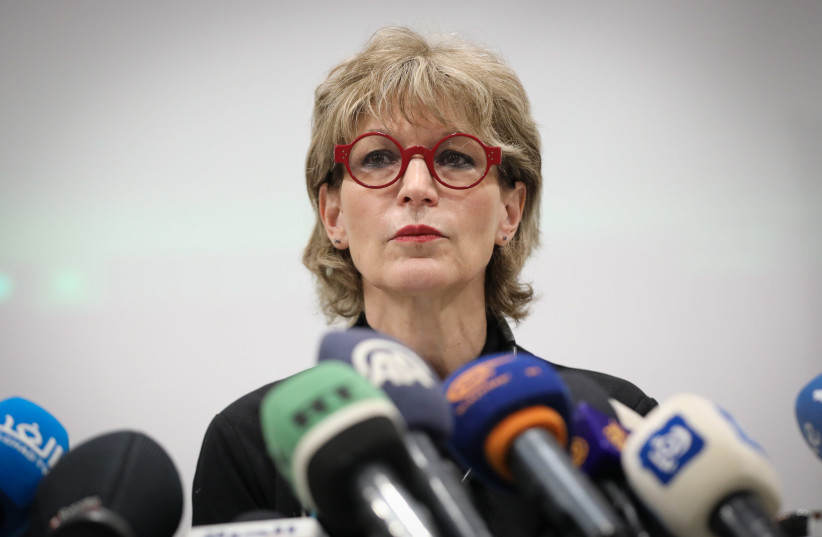  SECRETARY-GENERAL OF Amnesty International Agnes Callamard issues its report on Israel during a press conference in east Jerusalem, on Tuesday. (photo credit: FLASH90)