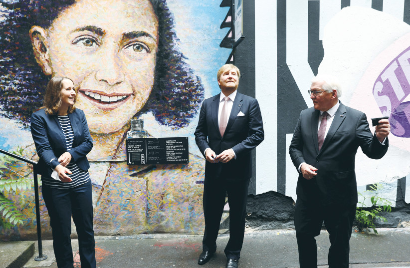  VERONIKA NAHM, deputy director of the Anne Frank Center in Berlin, welcomes Dutch King Willem-Alexander and German President Frank-Walter Steinmeier during a visit last year. (photo credit: Christian Mang/Reuters)