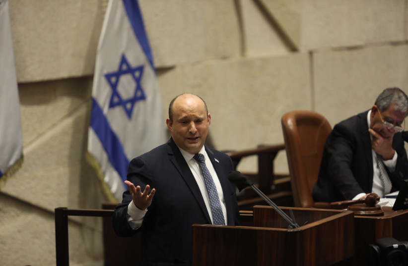  Prime Minister Naftali Bennett in the Knesset plenum, February 7, 2022. (credit: MARC ISRAEL SELLEM/THE JERUSALEM POST)